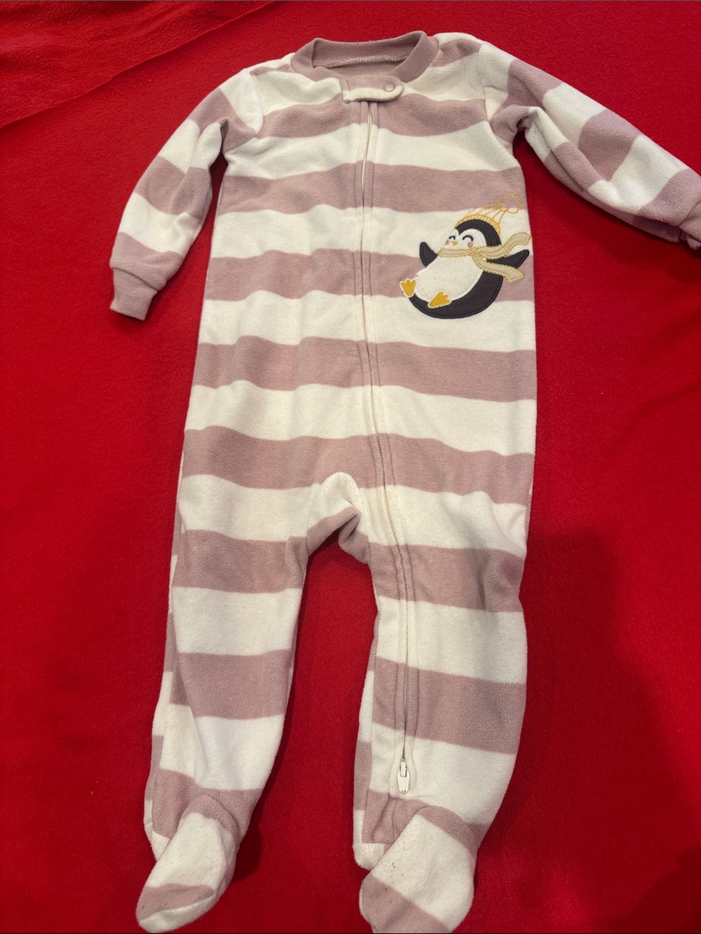 Carter's Pink and White Striped Penguin Footed One-Piece